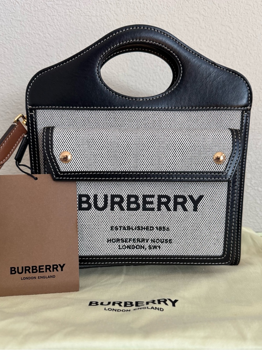 NEW BURBERRY Colorblock Top Handle Crossbody Bag